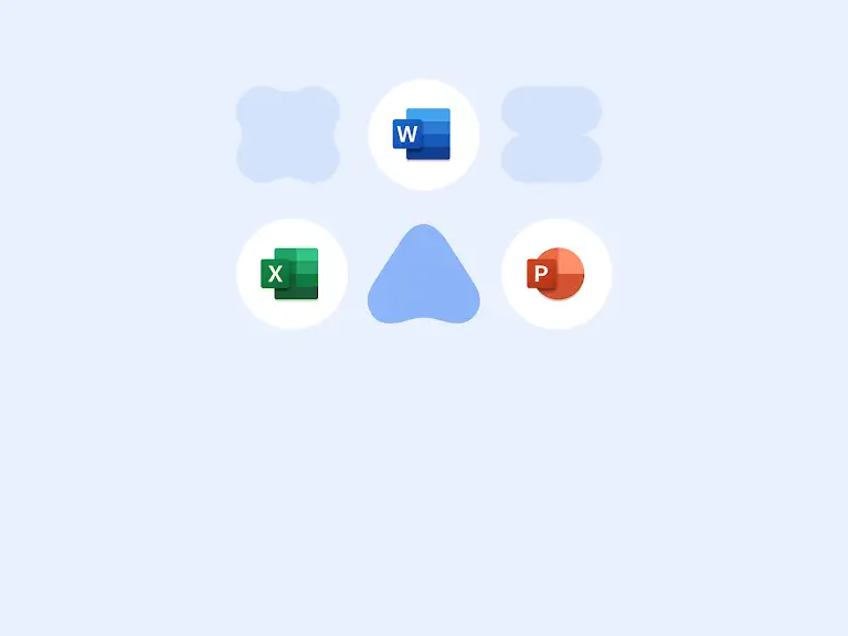 Microsoft Office app icons, including Word, Excel, and PowerPoint, indicating their availability on Chromebooks.