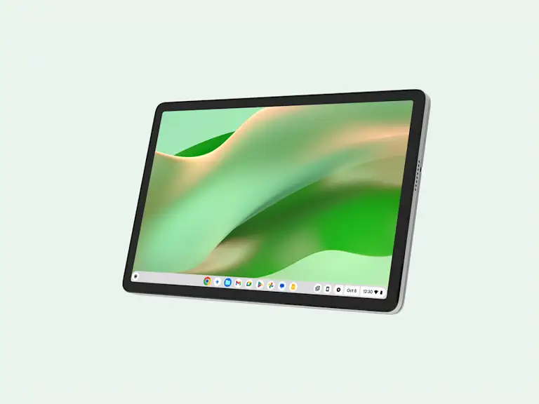 Animation showing a Chromebook laptop open and the keyboard detach so that the laptop becomes a tablet.